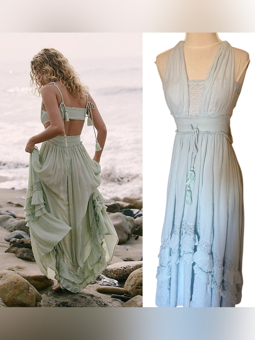 Free people sky blue cut out Tiered Maxi dress - Women's Boho Sz xs